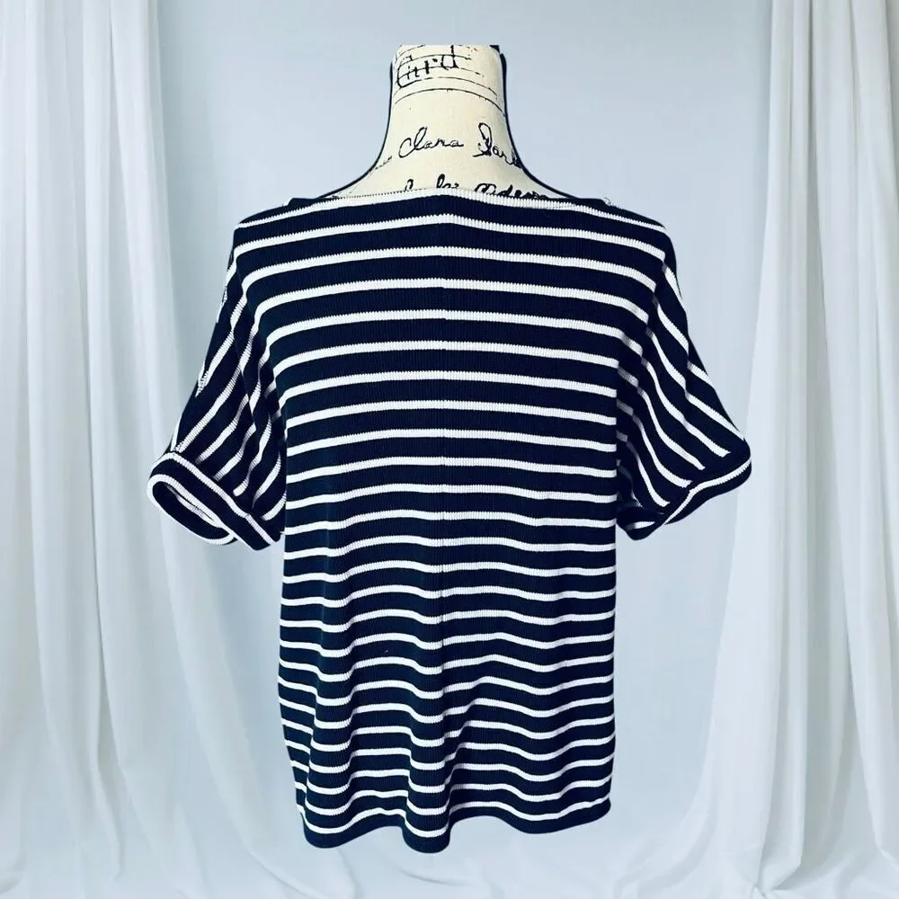 Calvin Klein Jeans Women's Medium Blue White Striped Short Sleeve Top